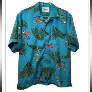 Vintage Reservoir Hawaiian Style Mens Shirt Parrots Medium Magnum PI Parrothead